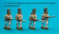 S1 Four Saxon musketeers with covered shakoes in advancing poses