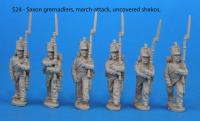 S24 – 6 Saxon grenadiers in march-attack poses. Uncovered shakos.