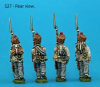 S27 – 4 Saxon grenadiers in march-attack poses. Calfskin shako covers.