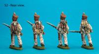 S2 Four Saxon musketeers with calfskin covered shakoes in advancing poses