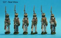 S37 - Six Saxon musketeers in march attack poses. Covered shakos.