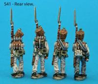 S41 - Four Saxon musketeers in march attack poses. Calfskin shako covers.