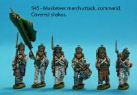 S45 – Command pack. Six figures; standard bearer and two NCO guards, drummer, sapper, senior NCO. Covered shakos.