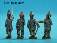 S48 – Four foot officers in blue coats. Covered shakos.