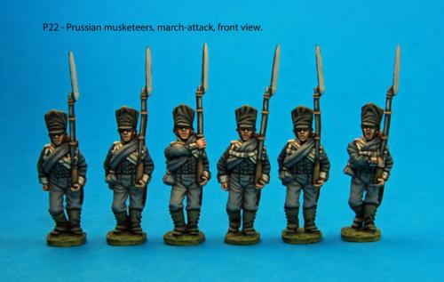 P22 Six Prussian musketeers in march-attack poses