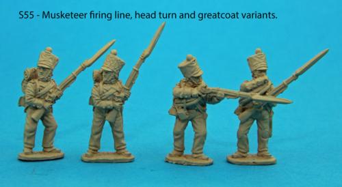 S55 – Four Saxon musketeers. Variations of figures from packs S53 and S54.