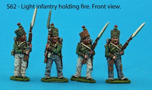 S62 - Four Light infantry figures holding fire.